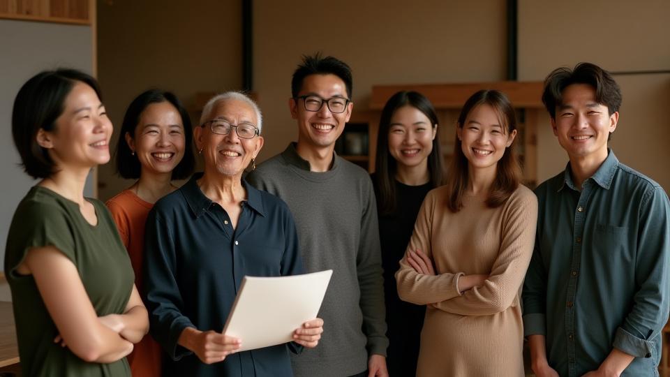 Umi Tatebaの多様なチームメンバーが笑顔で集合している写真