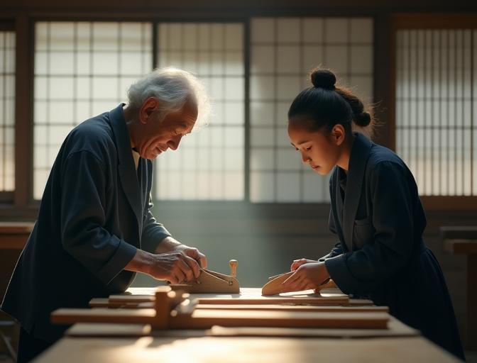 DIYワークショップで専門家から指導を受けながら木製シェルフを組み立てる人々