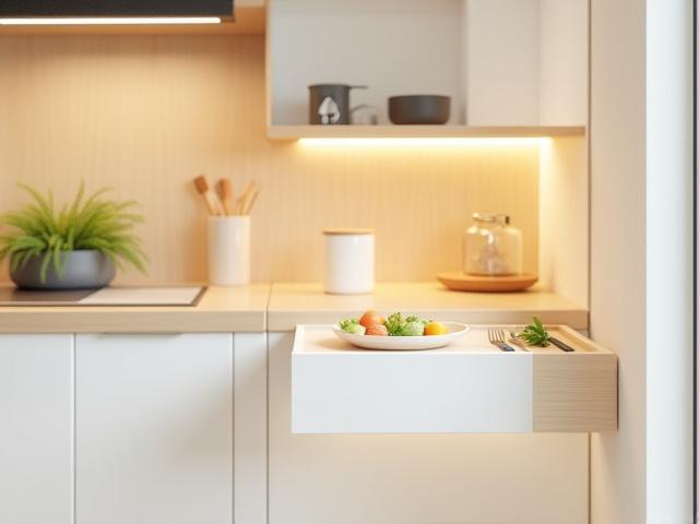 引き出して使える作業台付きカップボード