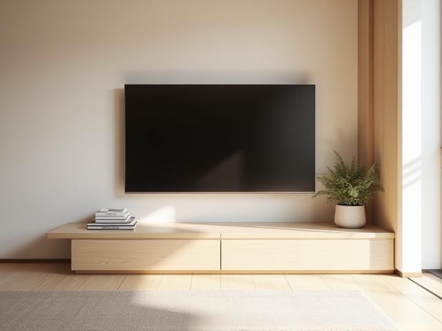 壁掛けテレビと一体化したフロート収納