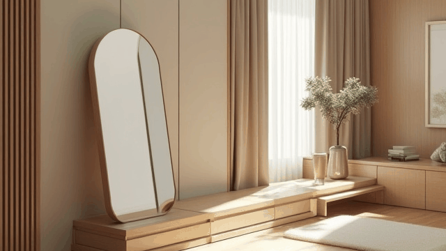 ミラー付き回転シェルフの変形デモンストレーション